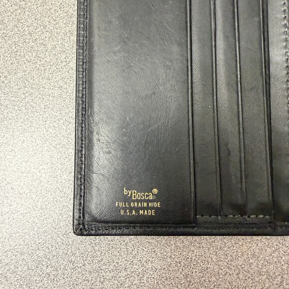 Bosca Checkbook Wallet Black Leather Bi Fold Full Grain Leather USA - Picture 4 of 10